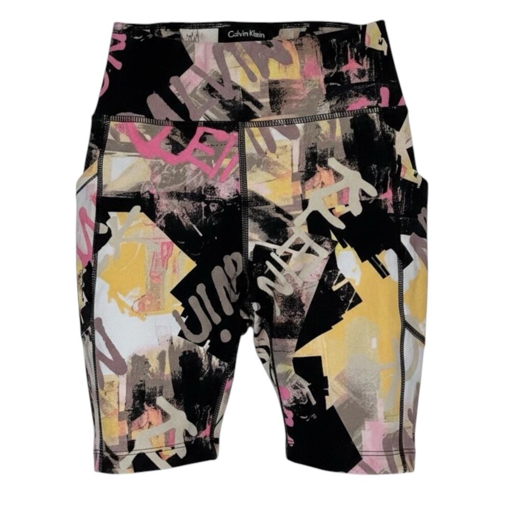 Calvin Klein Women’s XS Graffiti punk style Bike shorts High waisted pocket A100